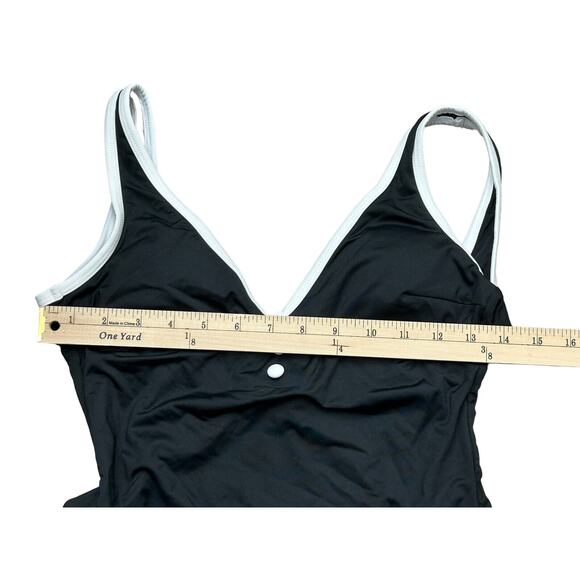 Aqua Swim Size Small Black One Piece White Trim Swimsuit V Neck Buttons NWT - Picture 6 of 9